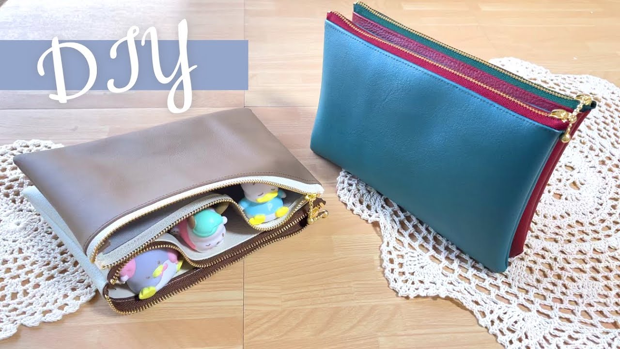 DIY☆こうすればツインになる！？裏地無しだから思ったより簡単です！合皮で作る高見えツインポーチの作り方