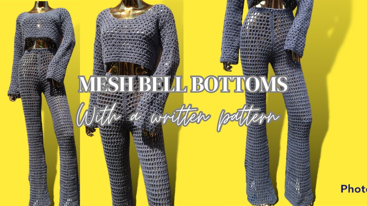 crochet mesh bell bottoms #crochetpants #crochetshorts #crochettrousers #meshstitch #bellbottoms