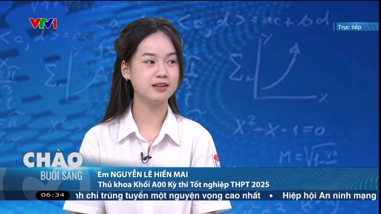 Thủ khoa kỳ thi THPT Quốc gia 2025 Nguyễn Lê Hiền Mai lên sóng VTV