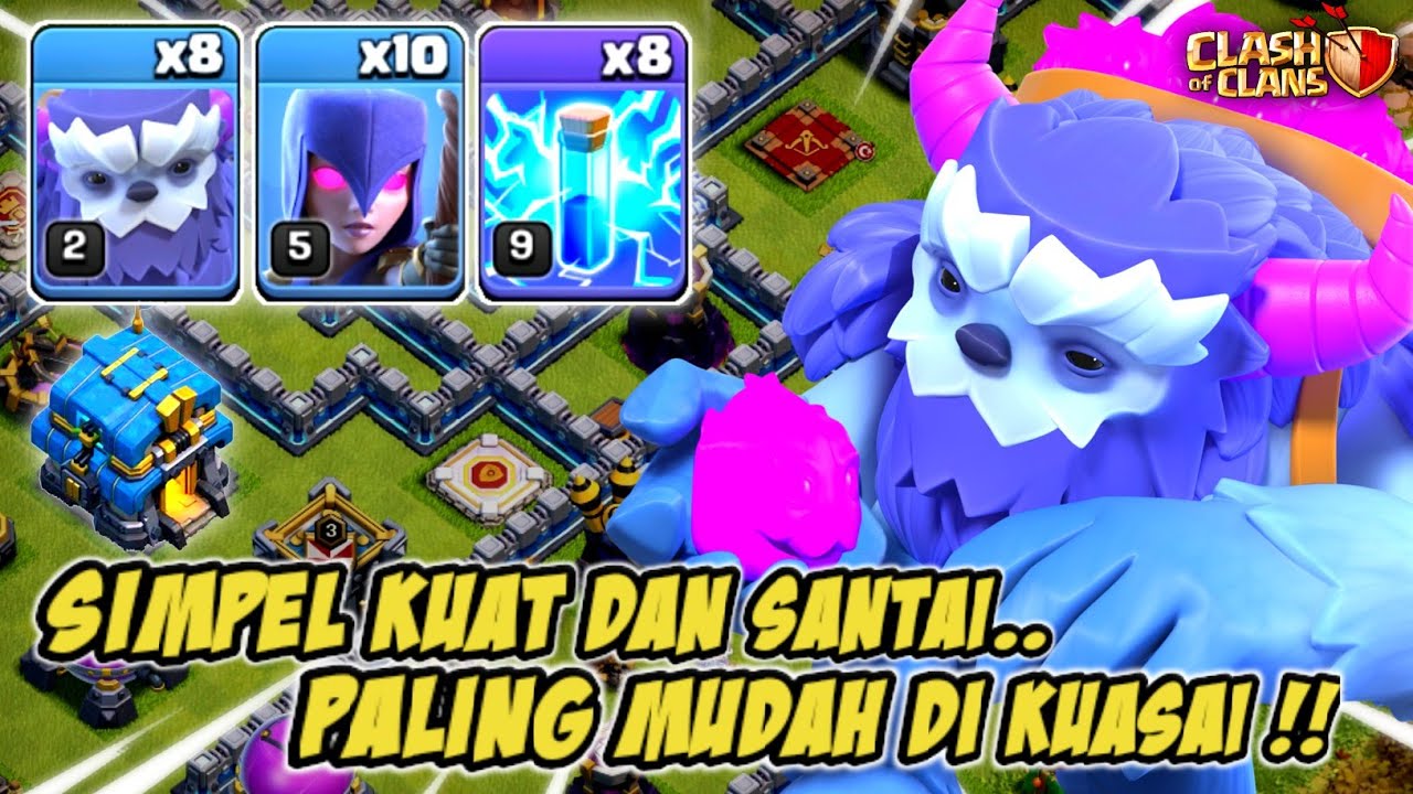 PEMULA JUGA BISA !! SERANGAN MUDAH YETI WITCH + ZAP SPELL | STRATEGI TH 12 - CLASH OF CLANS