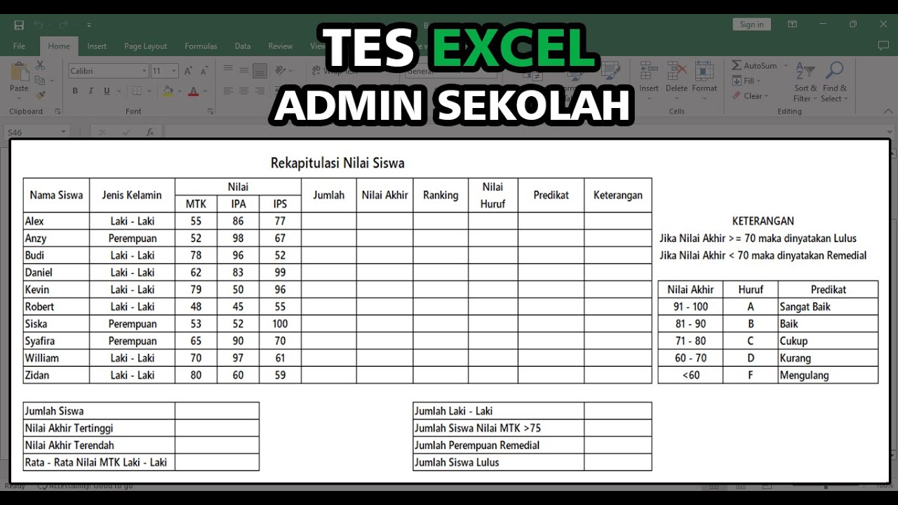 Tes Excel Admin Sekolah | Latihan Soal Excel untuk Staff Administrasi Sekolah
