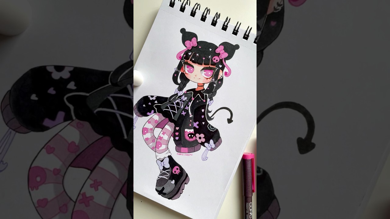 How Kuromi  would look as a human 🖤🩷💜 #kuromi #sketchbook #sanrio
