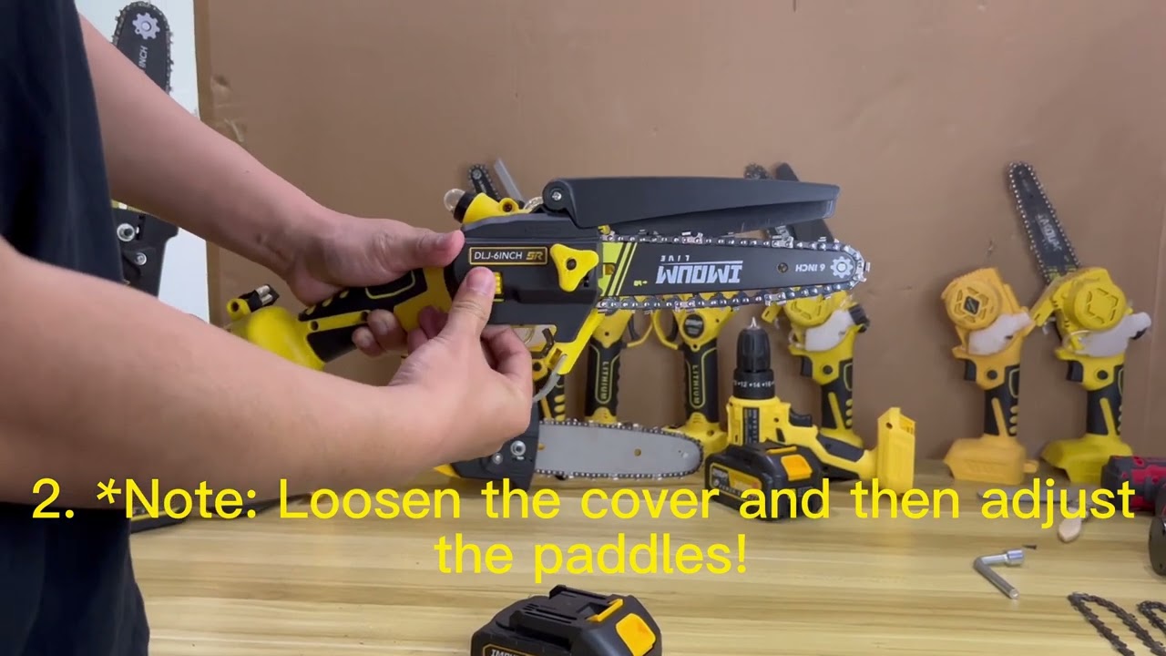 IMOUMLIVE (DLJ-6X) 6 inch mini chainsaw chain loosening and tightening adjustment.