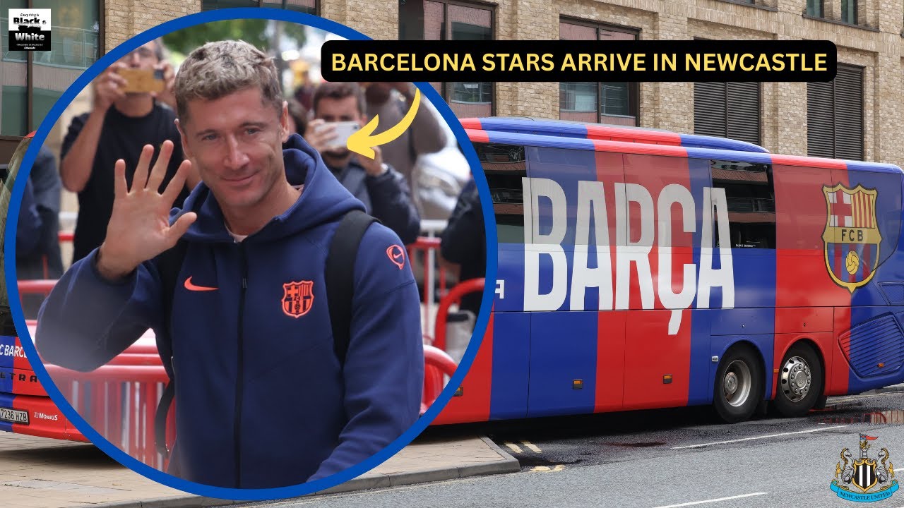 Barcelona arrive in Newcastle ahead of Champions League clash as once linked midfielder is swamped 