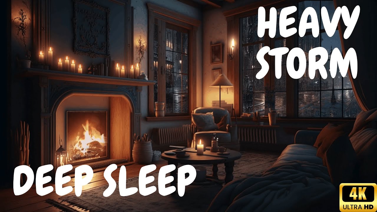Winter Forest Storm & Crackling Fireplace (4 HOURS)