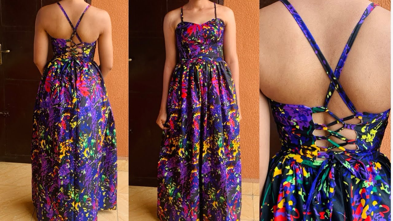 How To Cut And Sew A Bustier Maxi Gathered Dress With Back Lacing/Beginners Friendly