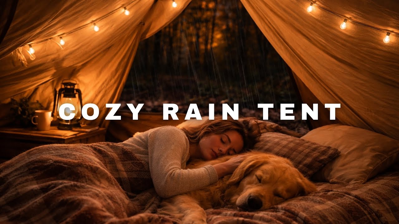 Rainy in the Tent | Woman & Dog Sleeping | Cozy Ambience