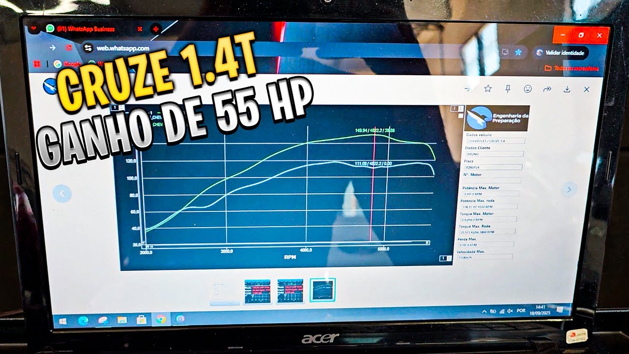 Curva de Potência ficou LINDA! Cruze 1.4 Recebendo remap Stage 2 de motor e câmbio