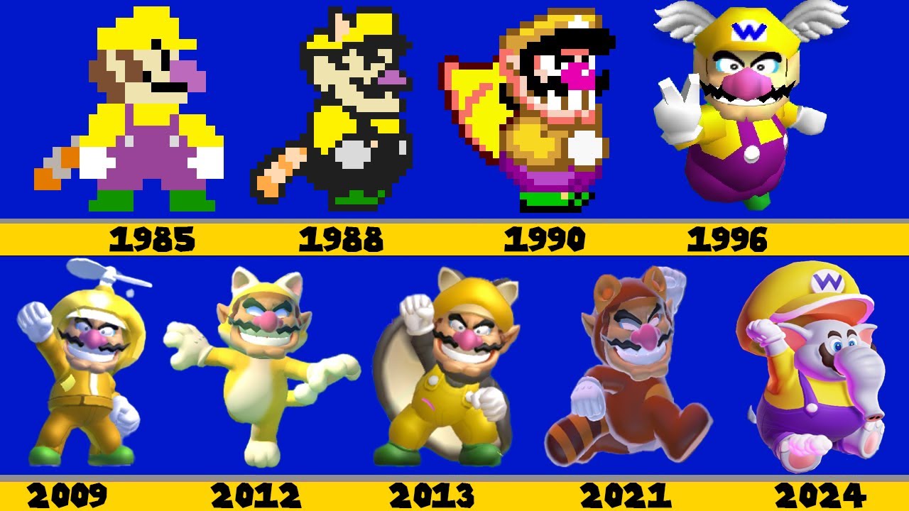 Evolution of Wario Flying Power-ups, Animations Super Mario Games And Fan Mod (1990-2025)