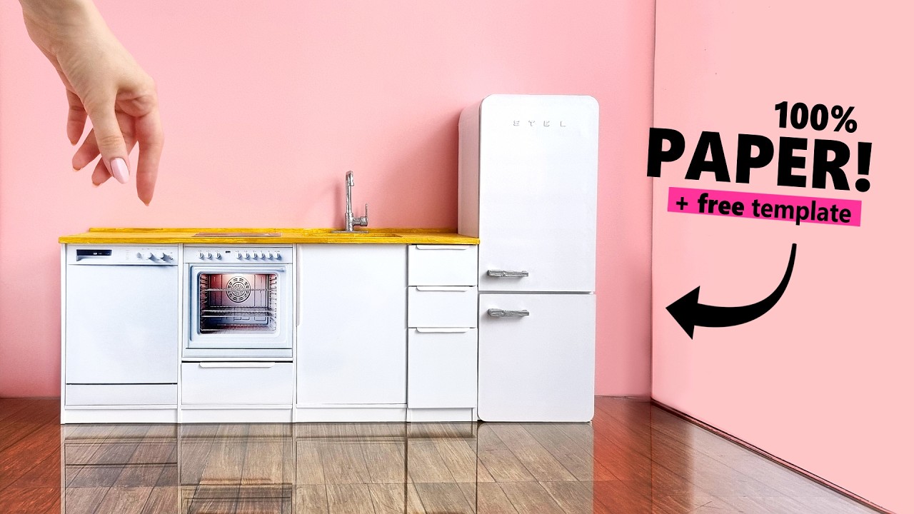 Миниатюрные кухонные шкафы + раковина для кукол Барби — сделаны из 100% бумаги! — Мебель для куко...