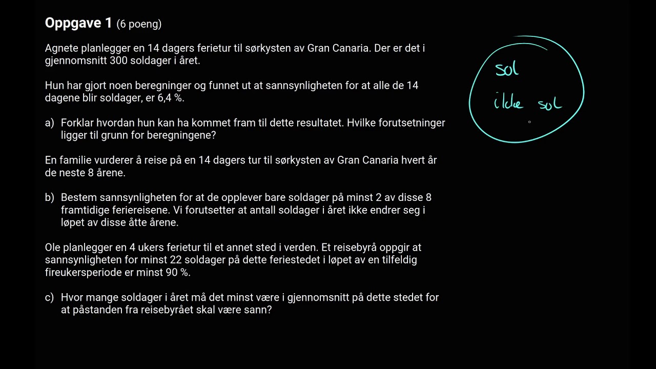 Binomisk sannsynlighet med Geogebra (R1 eksamen, høst 2020, Del 2, Oppgave 1a)