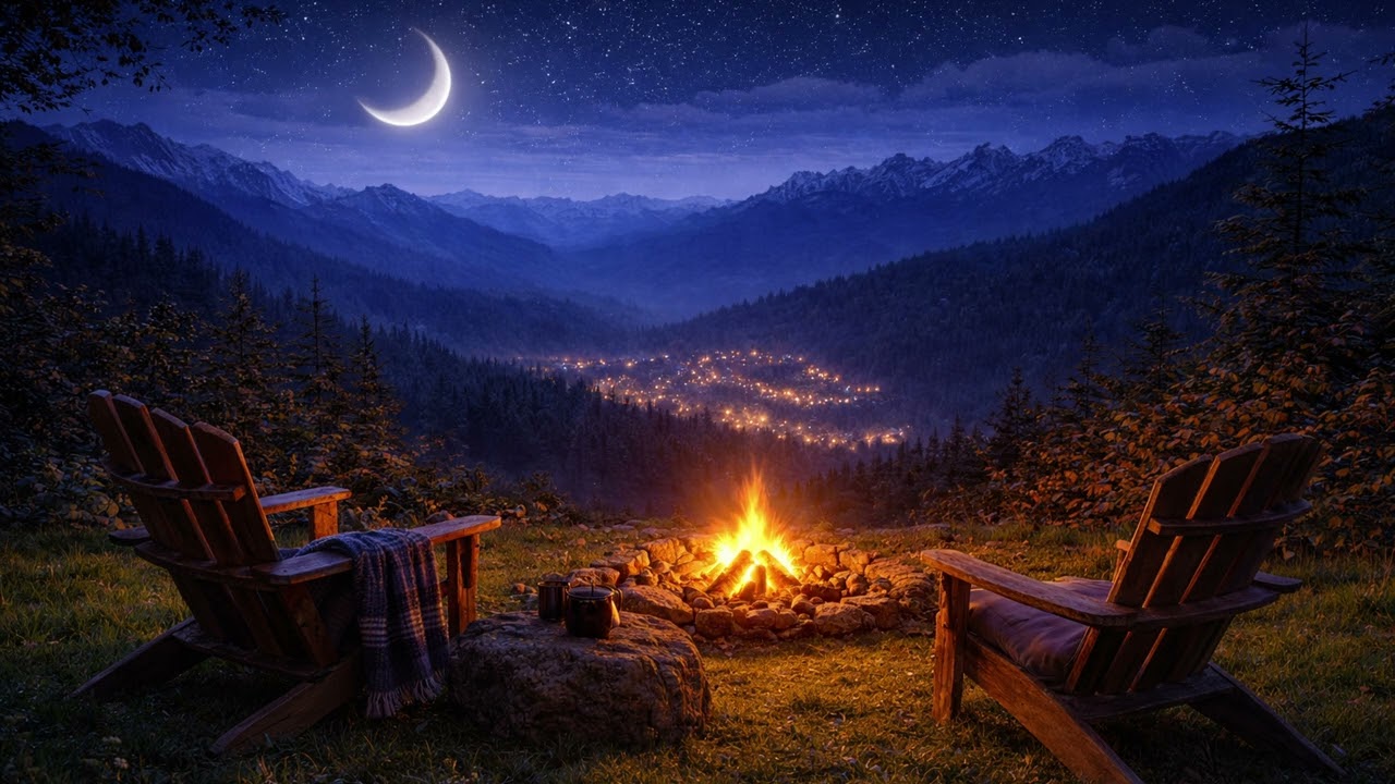 Crescent Moon Over the Valley | Firelight Meditation (30m)