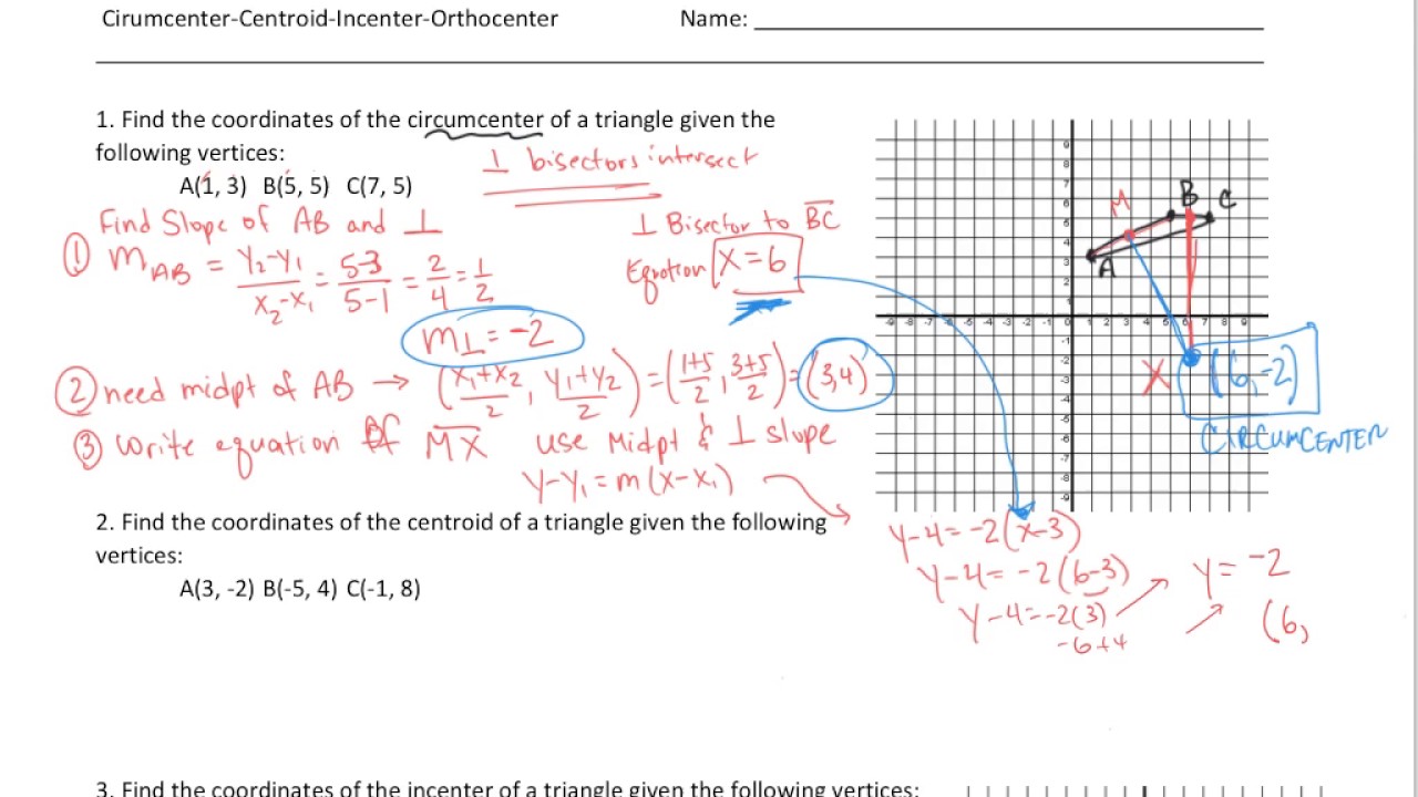 Finding Circumcenter, Centriod, Incenter, Orthocenter Coordinates Review