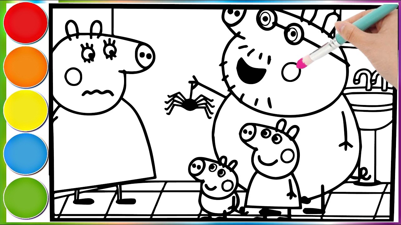 Peppa Pig's dad catches a huge spider inside the house || How to color a Peppa Pig pages