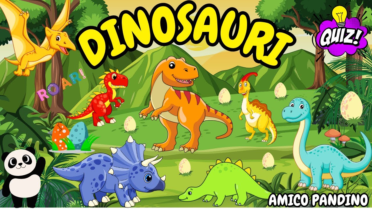 Animali per bambini video - I DINOSAURI - Impara gli animali con Pandino -quiz animali- PREISTORIA