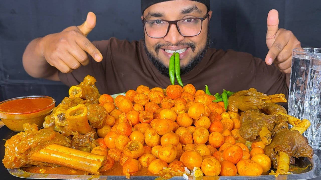 LOTS OF EGG CURRY | SPICY MUTTON CURRY | BUFFALO LEG NIHARI AND CHILLI WITH RICE MUKBANG EATING SHOW