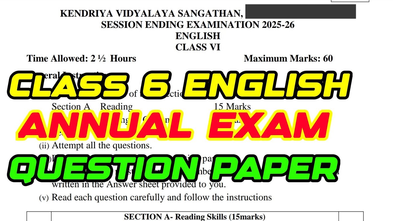 Class 6 English | Orignal Paper 🔥 | 2026 | Kendriya Vidyalaya | KV | 