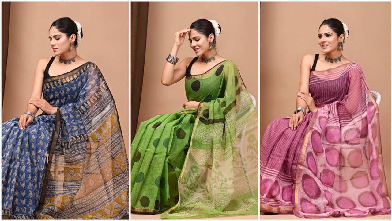 Kota Doria Sarees | Free Shipping | Bagru Print Kota Doriya Sarees #shopnow 