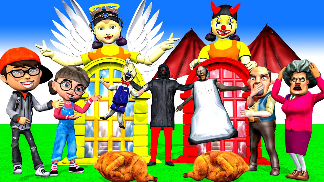 Scary Teacher 3D vs Squid Game Does Miss T Deserve To Go To Heaven OR Go Down Hell 5 Times Challenge