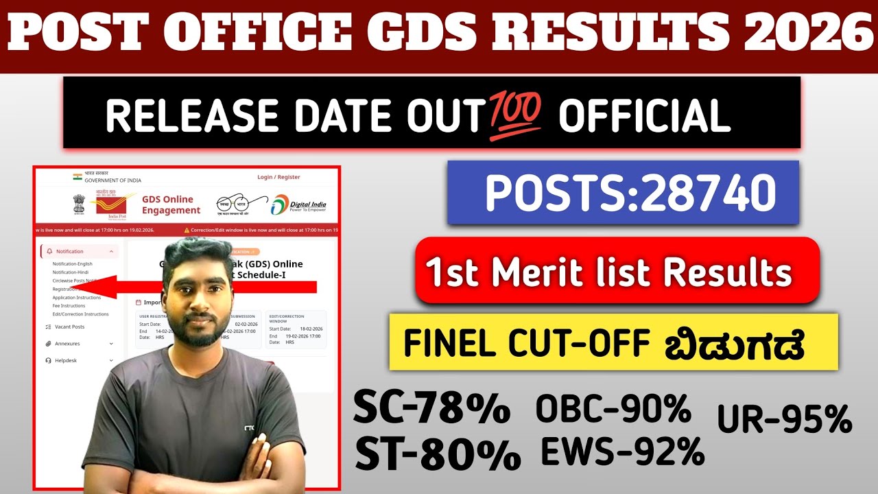 POST OFFICE GDS RESULTS DATE DECLARED💯||28740 POSTS||1st MERIT LIST RESULTS💥|KARNATAKA FINEL CUT-OFF