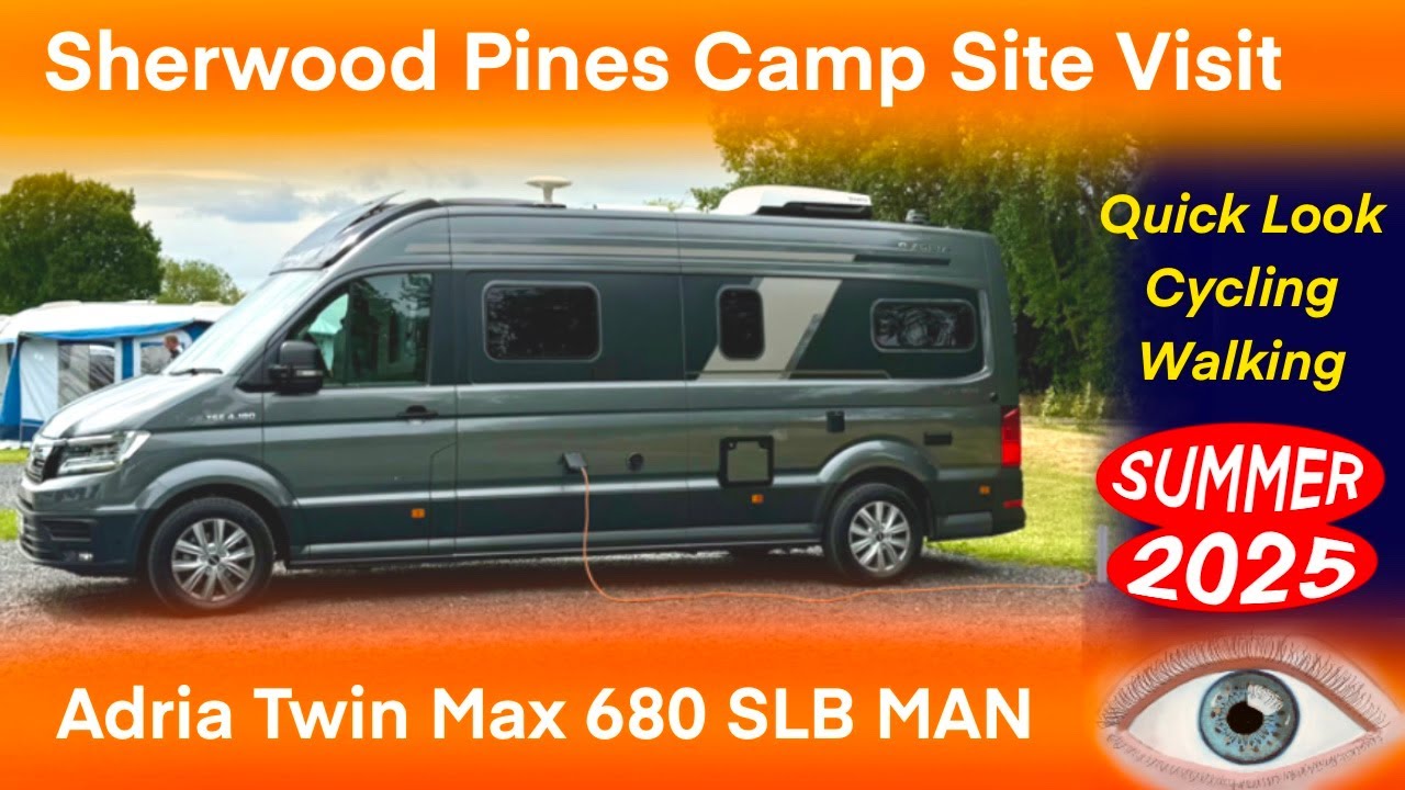 Sherwood Pines Camp Site with Adria twin Max 680 SLB MAN Camper and Brompton G Line