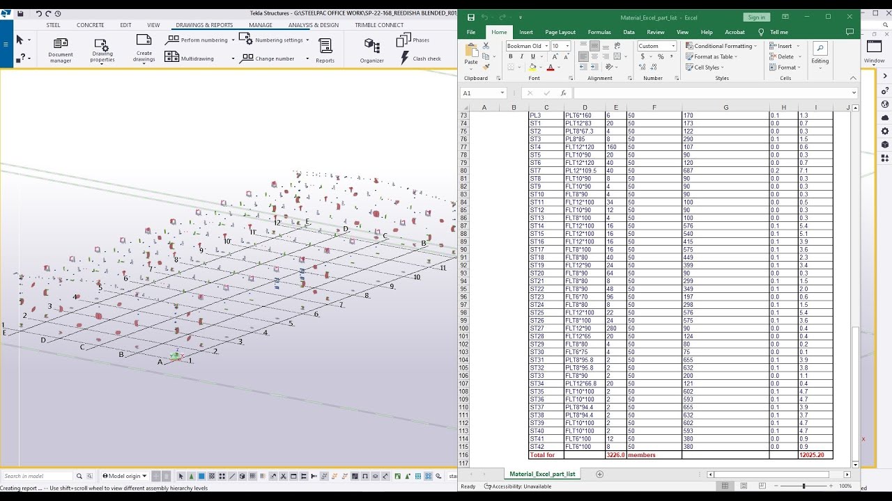 Create Single Part List all Model in Tekla Structures