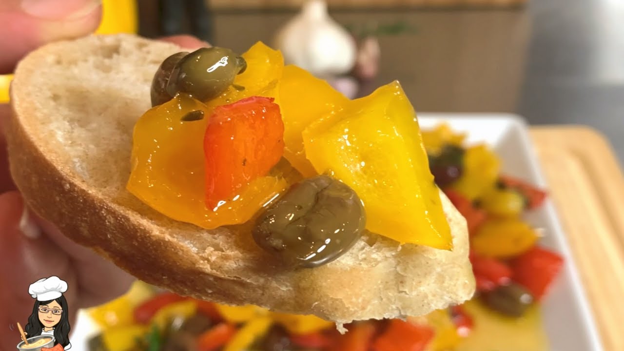 ANTIPASTO AI PEPERONI CON OLIVE E CAPPERI -  ricetta versatile ANTIPASTO O CONTORNO