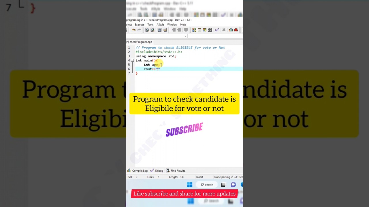 Check if candidate is eligible for vote using C++ | #shorts #C++