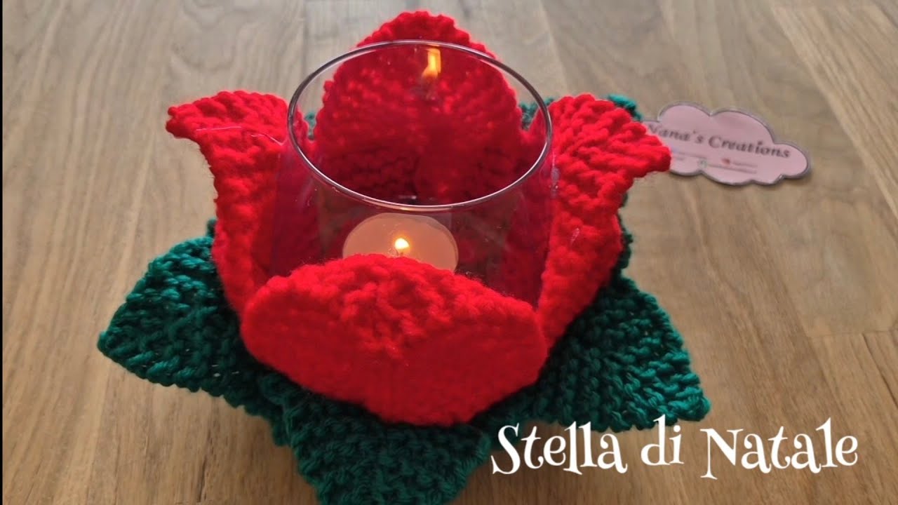 Portacandele Stella di Natale lavorato ai ferri /knitted candle holder/ Candelabro tejido