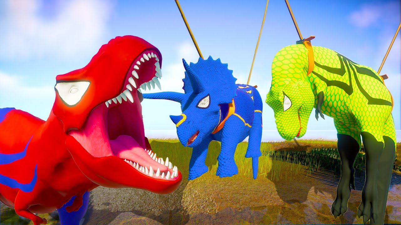 Tyrannosaurus Rex Spiderman vs Pro 8 Superhero Dinosaurs l Epic Battle in Jurassic World Evolution 2
