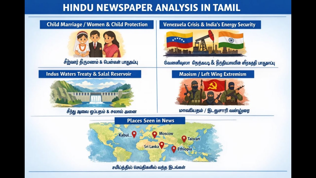 Hindu Newspaper Analysis in Tamil | Child Marriage, Venezuela Crisis, Indus Waters Treaty, Maoism