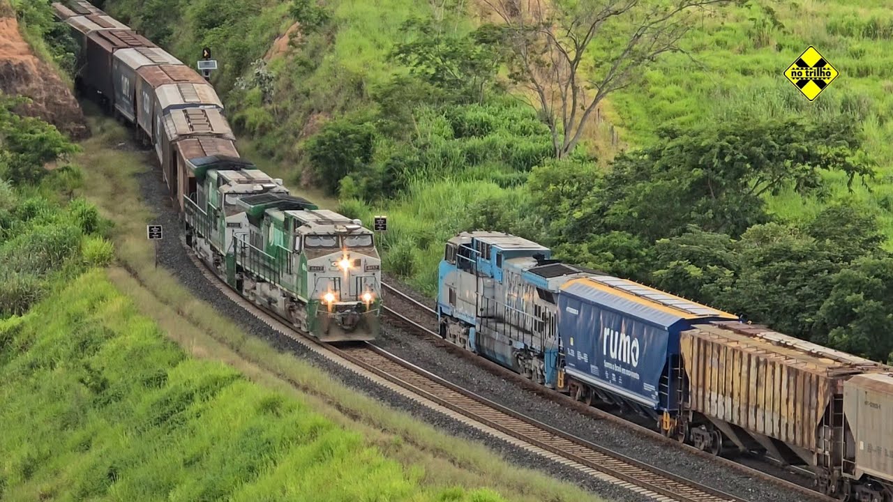 Cruzamento de trens em Jales (SP) - Arrancadão de locomotiva AC44i no tricotrol 
