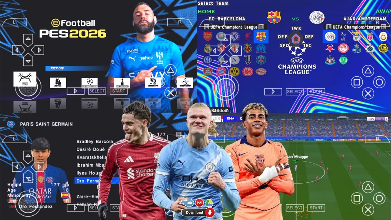 eFootball PES 2026 PPSSPP Android Offline Full Update UCL & League Kits 25/26 Season 4k Graphics