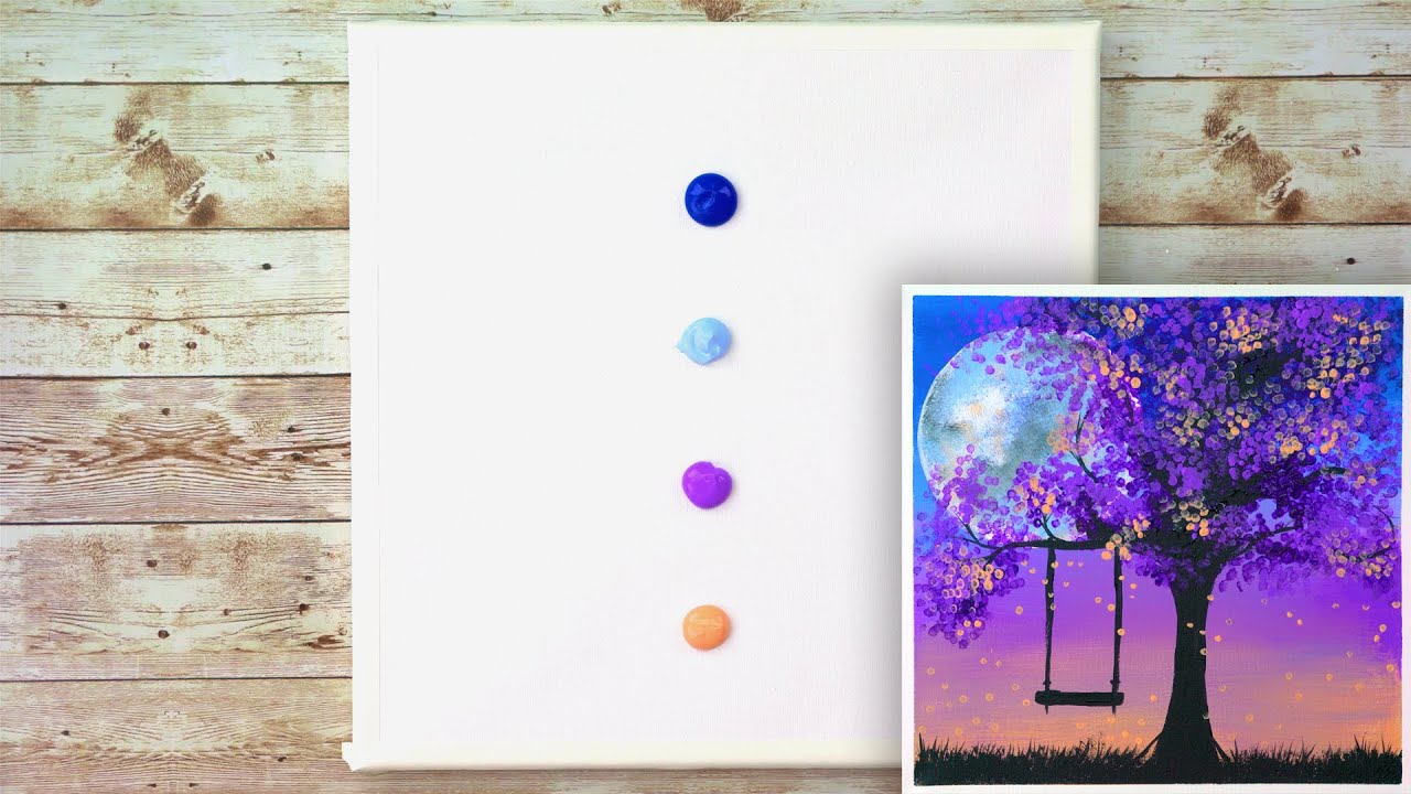 Tree Swing Under The Moon | Acrylic with Swabs | Easy Painting Night Tutorial #paintingnight