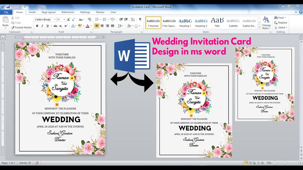 Wedding Invitation Card Design in ms word || Married invitation card design || Ms word Tutorial ||