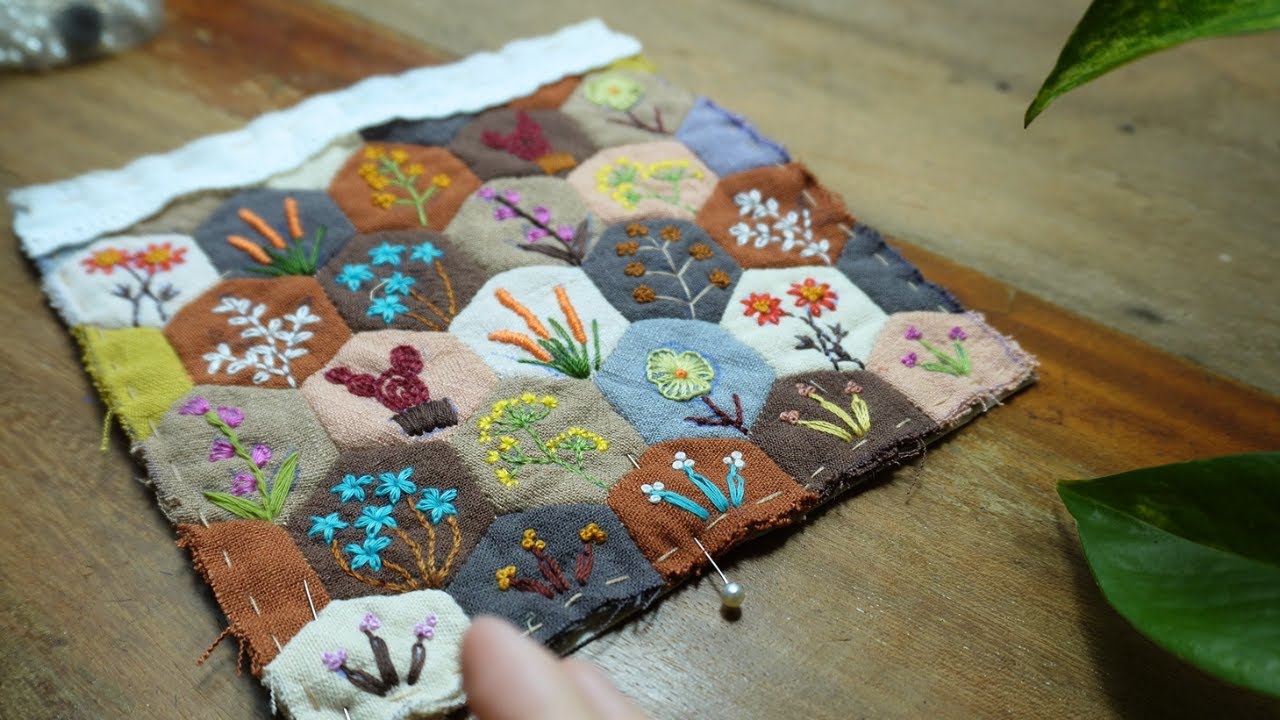 2 creative patchwork projects blending fabric scraps with basic embroidery stitches