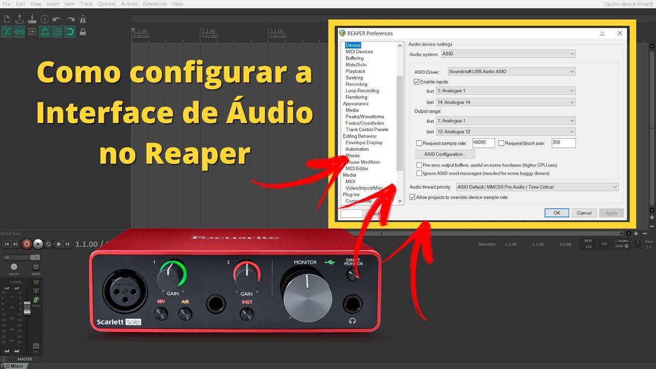 Como configurar o Drive da sua Interface de Áudio no Reaper
