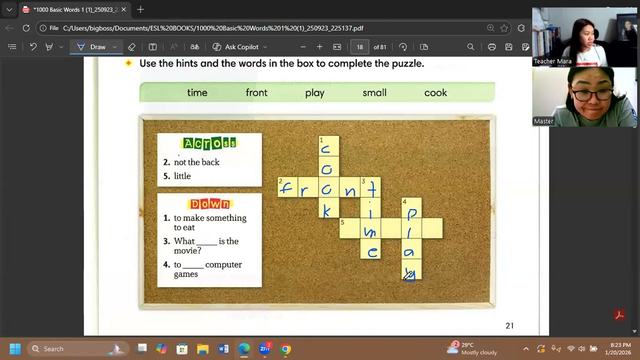 Kyung Yoon's class on 1 20 2026 1000 Basic Words pp. 21-24