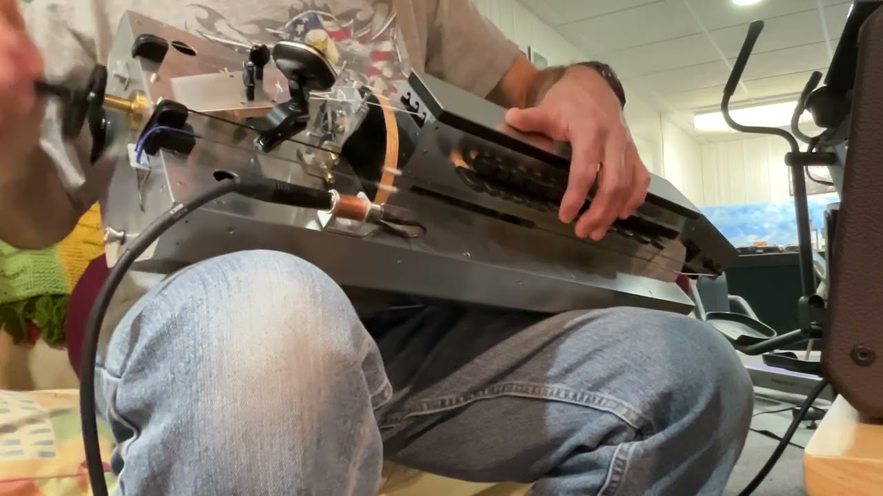 The turkey in the straw on my electric aluminum hurdy gurdy.￼￼