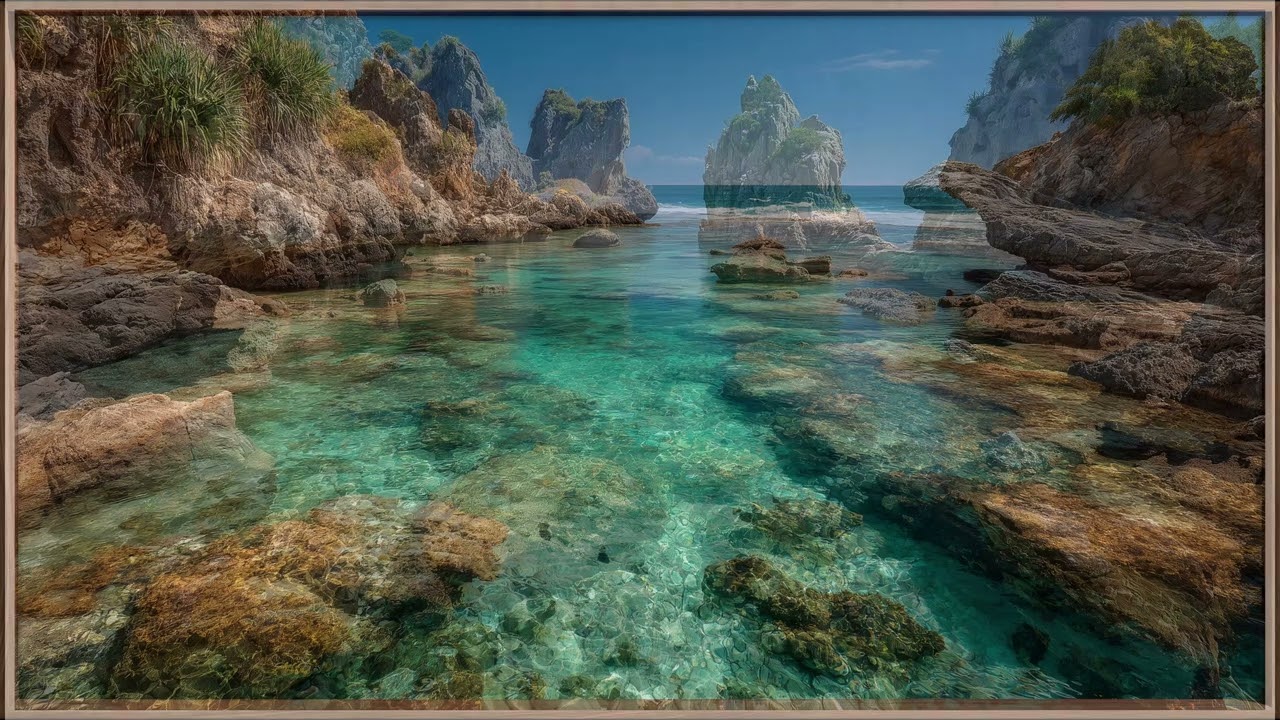 Serene Tropical Sea View with Crystal Clear Reef Cove | Still Art Screen Saver | 4K