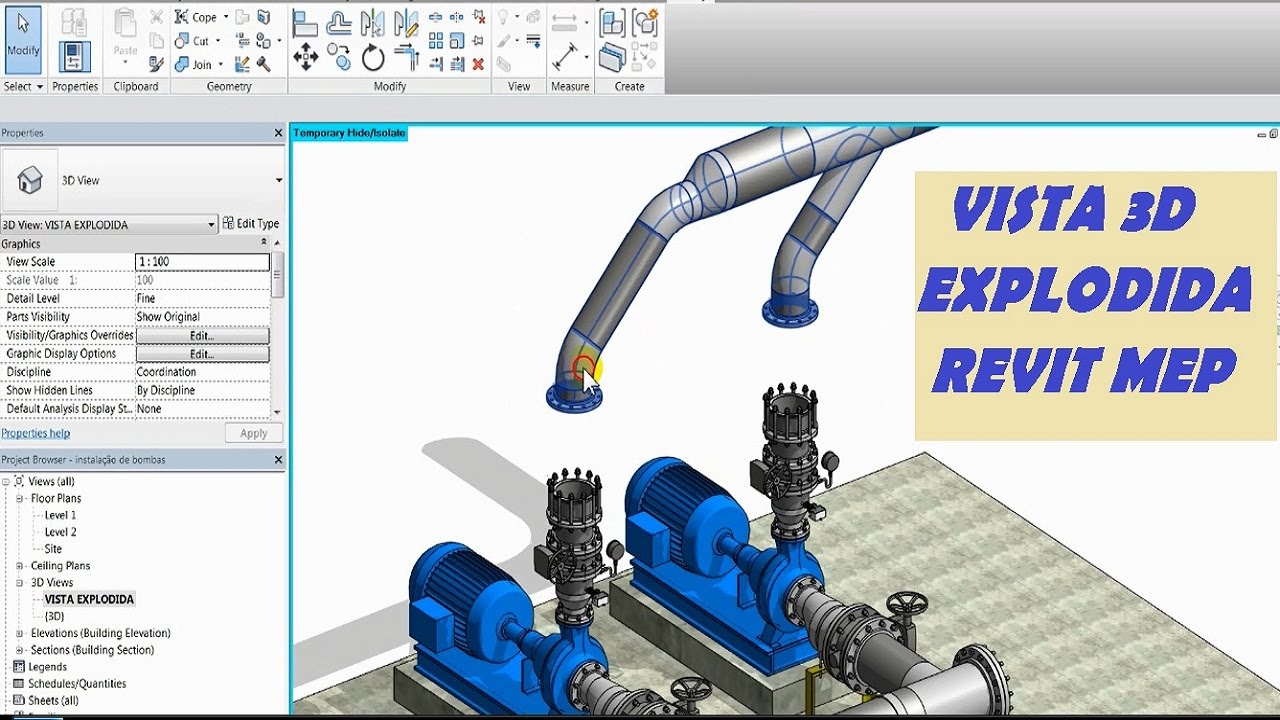 Aula Revit MEP | Vista 3D Explodida| Instala&ccedil;&atilde;o de Bombas PARTE 9