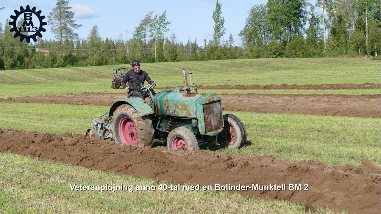 Munktells BM-2  i Veteranplöjning  / BM Tractor with Two-stroke hot bulb engine the start and Work