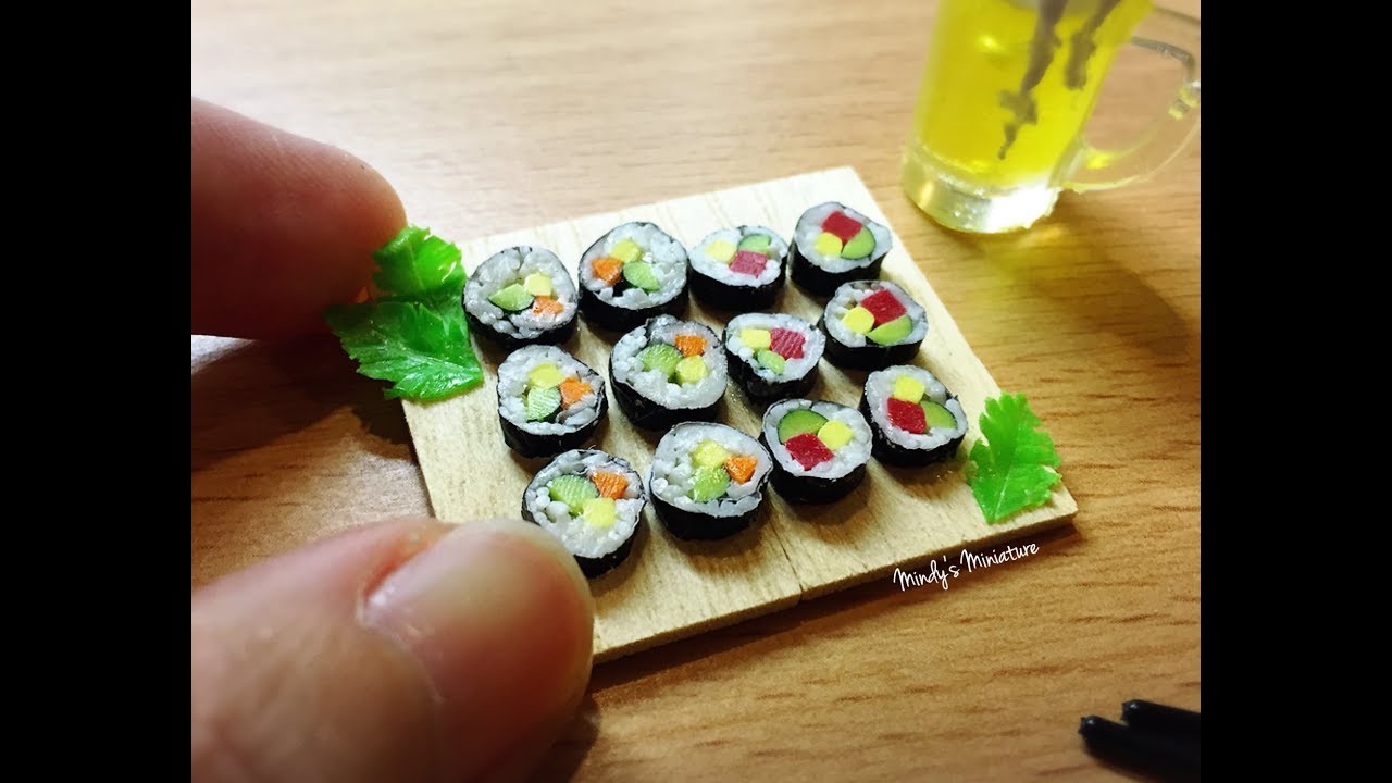 Realistic resin(air dry) clay sushi roll tutorial by Mindy's Miniature