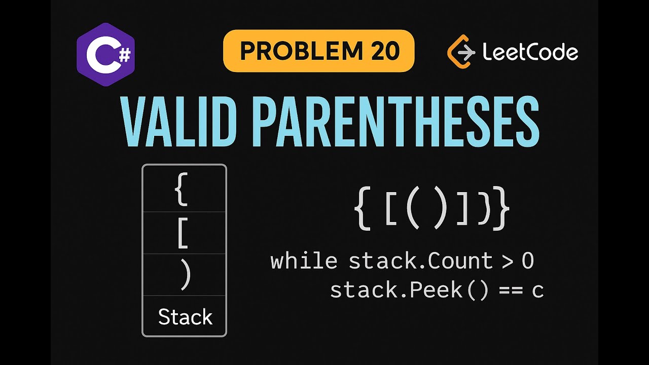 LeetCode 20: Valid Parentheses | C# Solution | Stack Implementation |