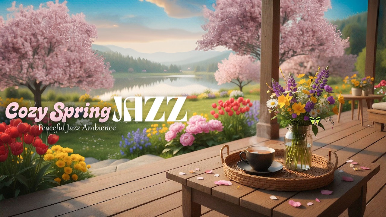 Morning Spring Jazz by the Lakeside Porch ☕ Relaxing Café Ambience with Nature Sounds