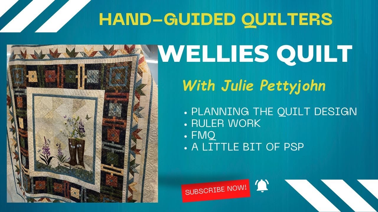 Rulers, FMQ, & ProStitcher on this Wellies Applique Quilt