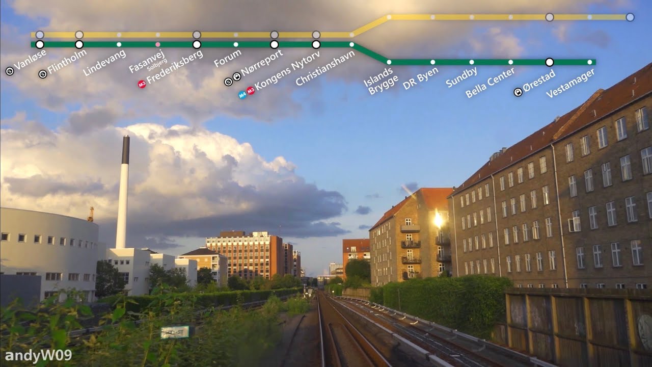 【第一視角POV】【哥本哈根地鐵】1號綫 萬洛瑟→西阿邁厄島 Copenhagen Metro Line 1 Front View Time-Lapse POV