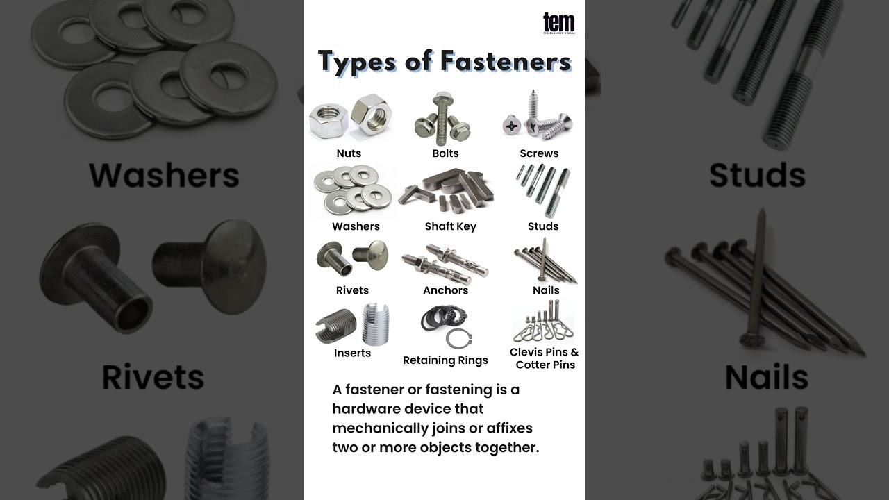 Types of Fasteners Name 🔩, What is Fasteners?, Nut-Bolt-Screw #fasteners #shorts #youtubeshorts