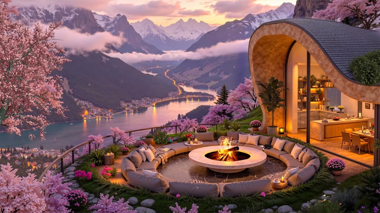 Spring Riverside Café Retreat 🌸 Relaxing Smooth Jazz by the Fireplace for Peaceful & Cozy Moments ☕