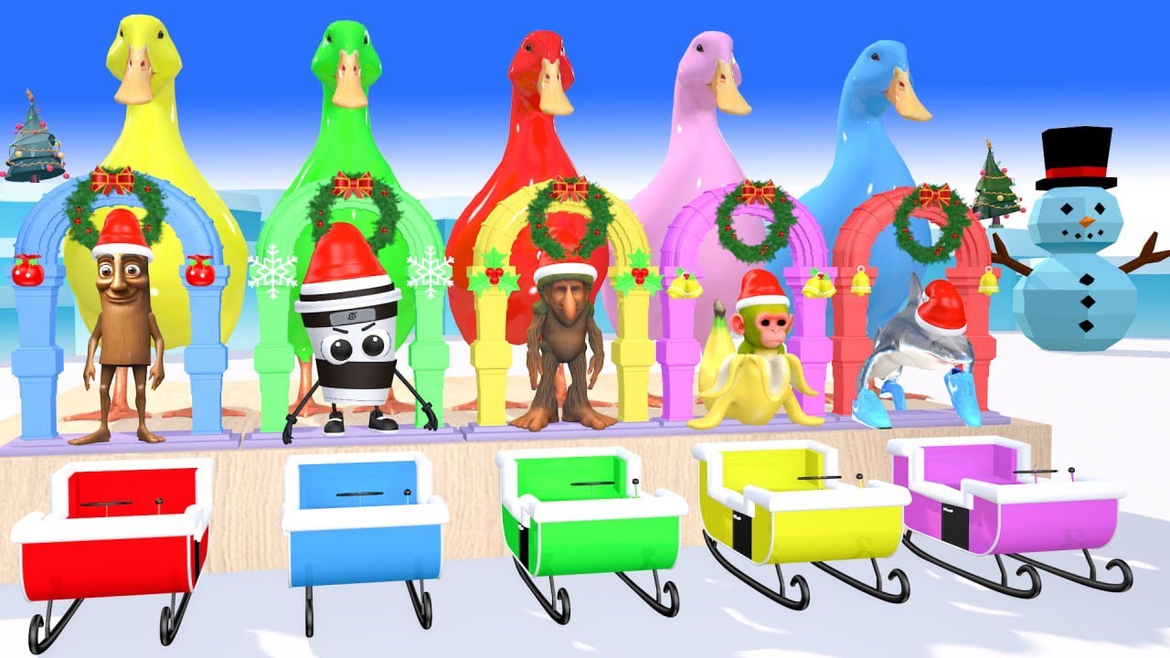Long Slide Game With Cow Elephant Gorilla Hippopotamus Tiger - Merry Christmas 2025
